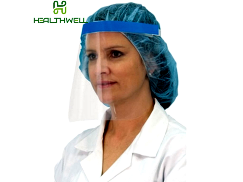 Лицевой защитный щиток HEALTHWELL 32×22 см, противотуманный, с пеной и регулируемой лентой
